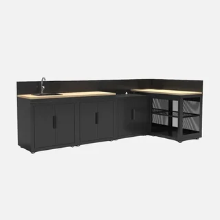 Modular outdoor kitchen Milos 5 modules steel wood finish terrace