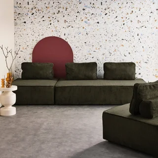 Ensemble 4 chauffeuses modulables velours côtelé crème vintage Lao
