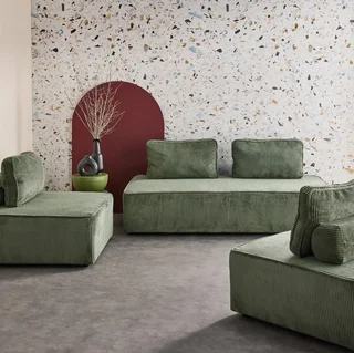 Ensemble 4 chauffeuses velours côtelé modulables vintage crème salon