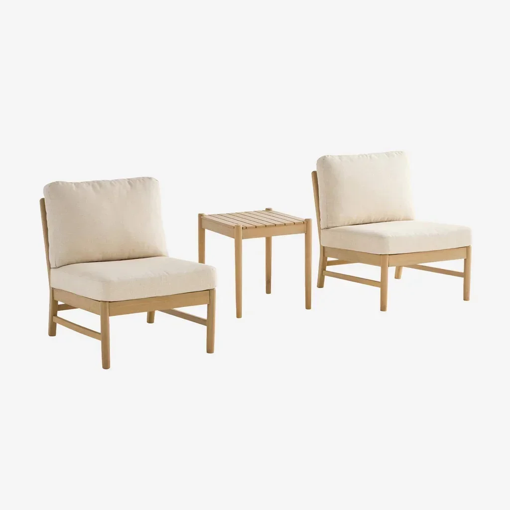 Salon de jardin 2 places bois acacia avec table basse