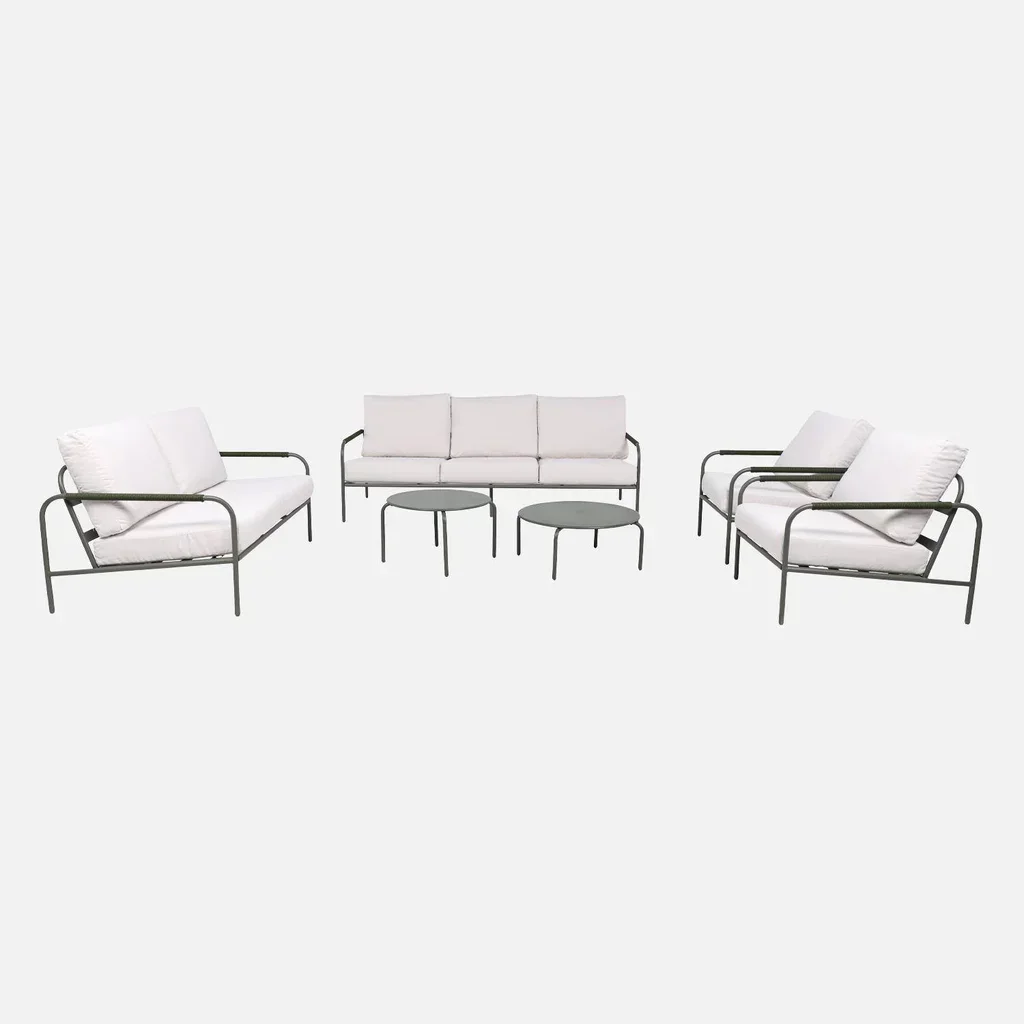 Luanda Gartenlounge Set Stahl 7-Sitzer khaki weiß Gartenmöbel