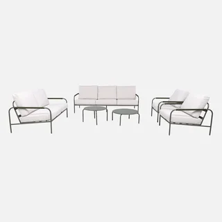 Luanda Gartenlounge Set Stahl 7-Sitzer khaki weiß Gartenmöbel