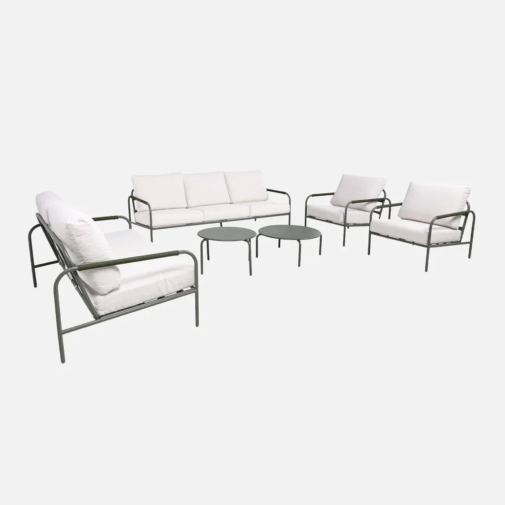 Luanda Gartenlounge Set Stahl 7-Sitzer khaki weiß Gartenmöbel