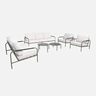 Luanda Gartenlounge Set Stahl 7-Sitzer khaki weiß Gartenmöbel