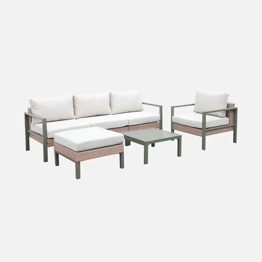 Salon de jardin Velletri aluminium résine tressée 5 places modulable extérieur