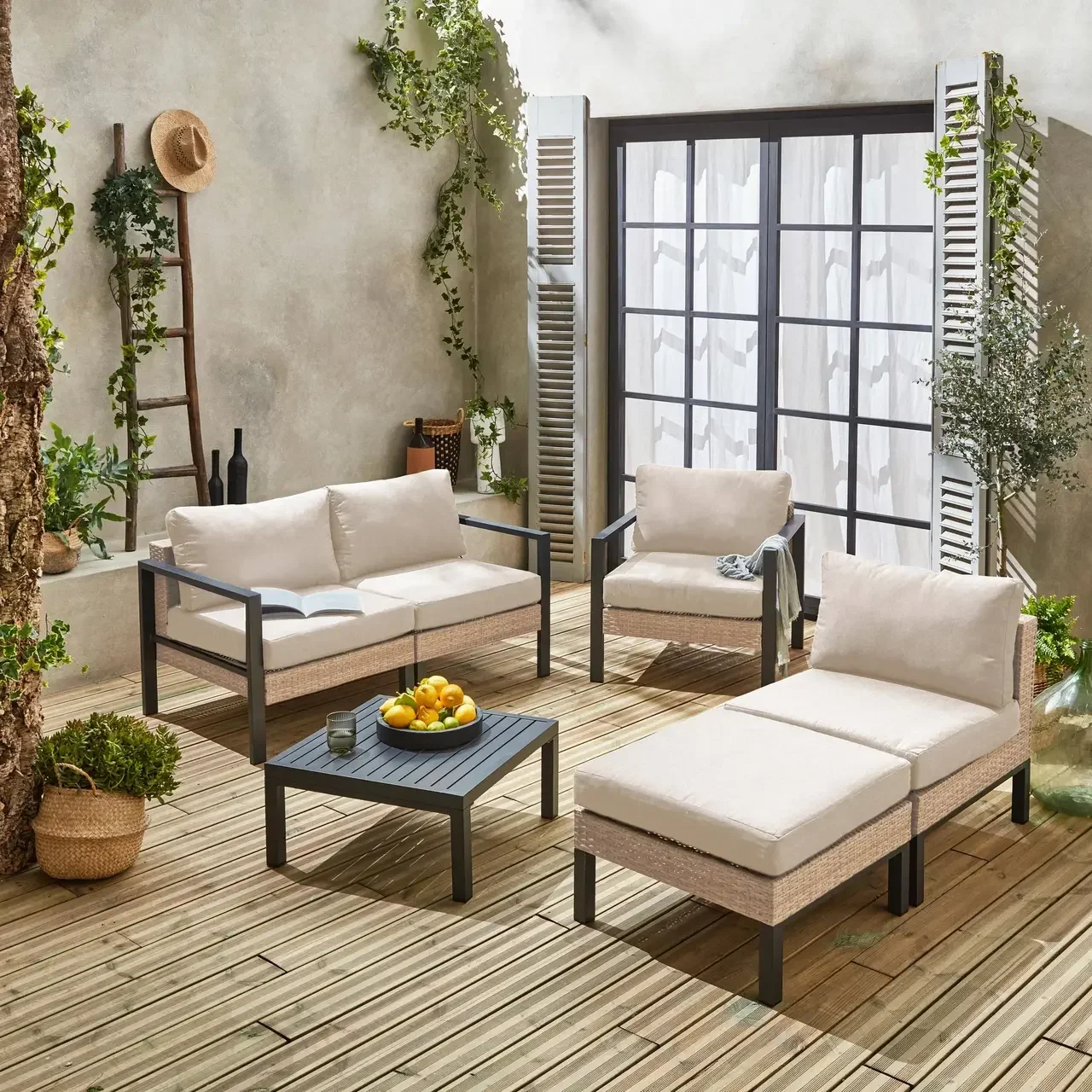 Salon de jardin modulable 5 places aluminium résine tressée Velletri