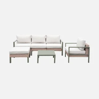 Salon de jardin Velletri aluminium résine tressée 5 places modulable extérieur