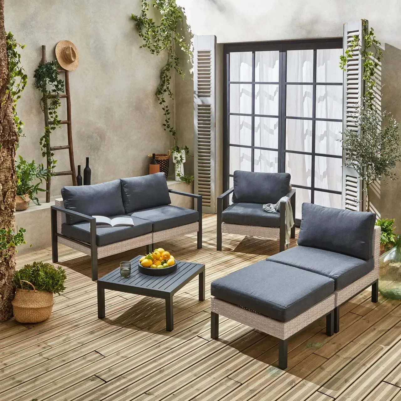 Salon de jardin modulable 5 places aluminium résine tressée Velletri