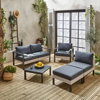 Salon de jardin modulable 5 places aluminium résine tressée Velletri