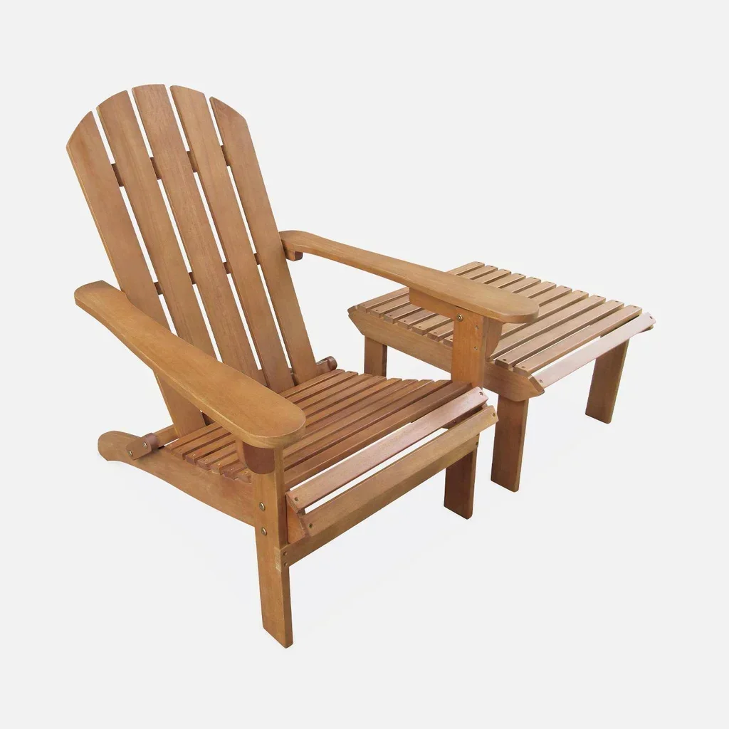 Fauteuil Adirondack eucalyptus avec repose-pieds convertible table basse