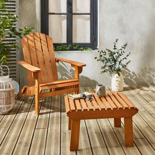 Fauteuil Adirondack eucalyptus avec repose-pieds convertible table basse