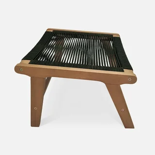 Fauteuil lounge Cuzco bois eucalyptus avec repose-pieds et assise cordes
