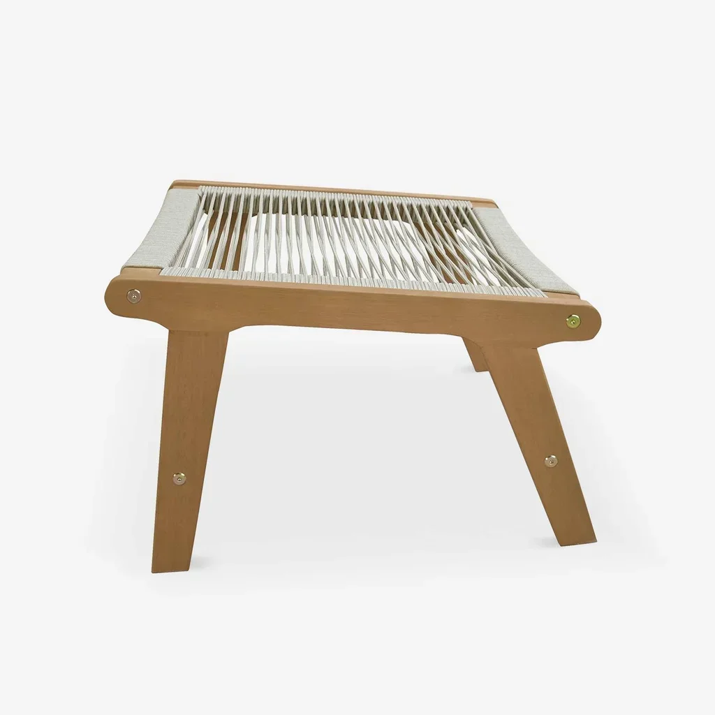 Fauteuil lounge Cuzco bois eucalyptus corde tressée avec repose-pieds