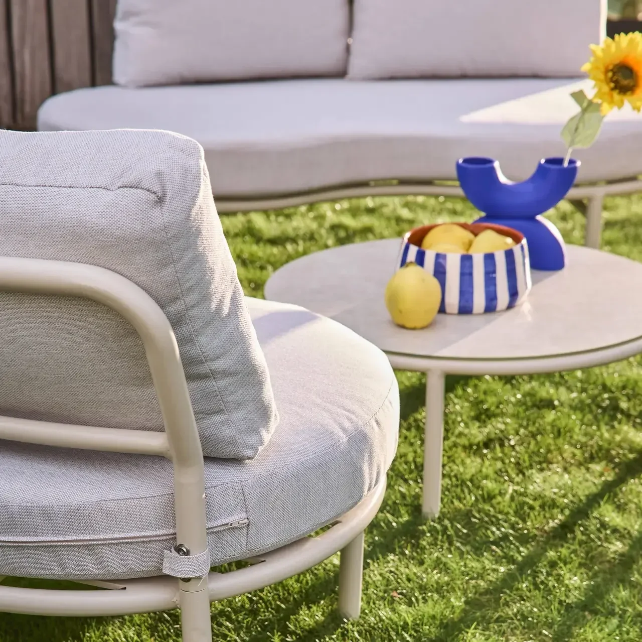 Set giardino alluminio 4 posti beige Solena con cuscini