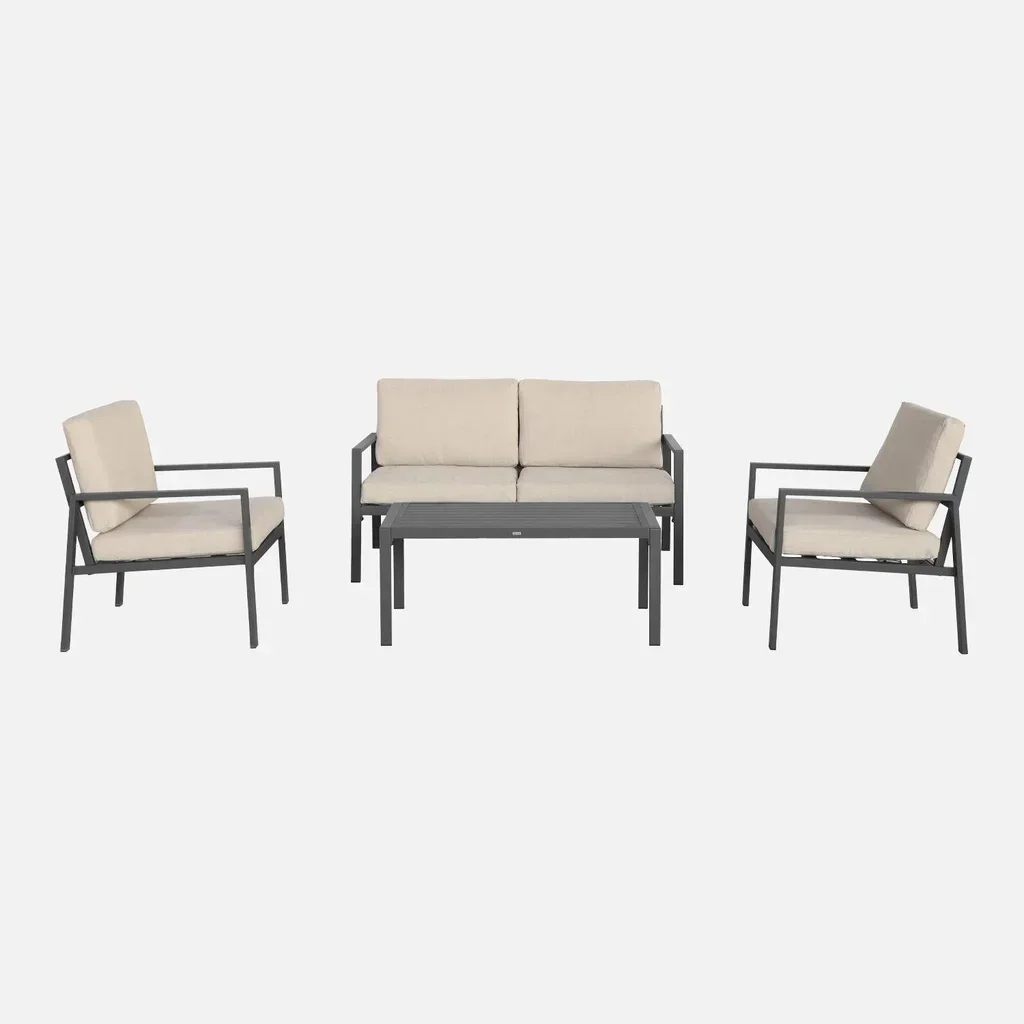Salon de jardin Onara 4 personnes aluminium avec coussins oléfine