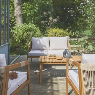 Salon de jardin 4 places bois acacia et cordage tressé Loberia