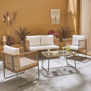 Salon de jardin 4 places acier galvanisé corde tressée moderne