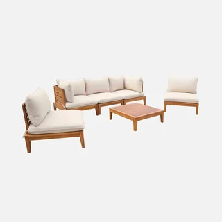 Conjunto de Jardim Modular 5 Lugares Madeira Acácia FSC com Almofadas
