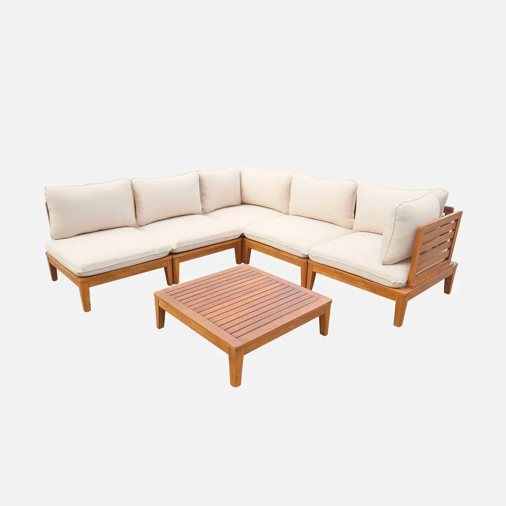 Conjunto de Jardim Modular 5 Lugares Madeira Acácia FSC com Almofadas