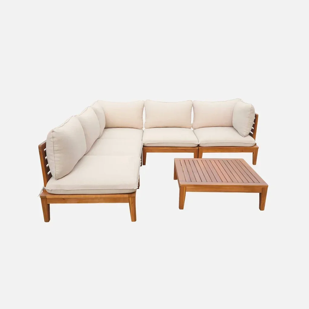 Conjunto de Jardim Modular 5 Lugares Madeira Acácia FSC com Almofadas