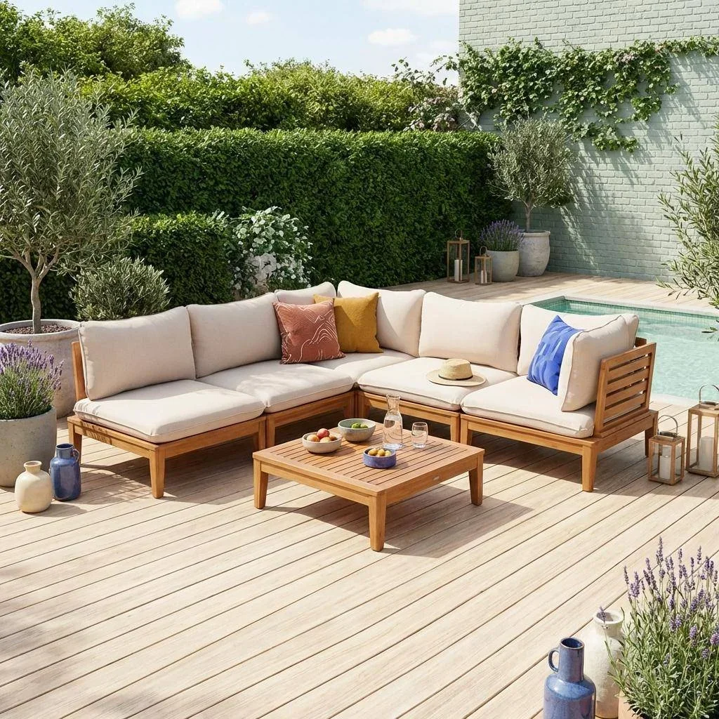 Conjunto de Jardim Modular 5 Lugares Madeira Acácia FSC com Almofadas