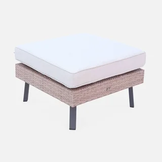 5-seater rattan garden furniture set glass table top Alba sweeek