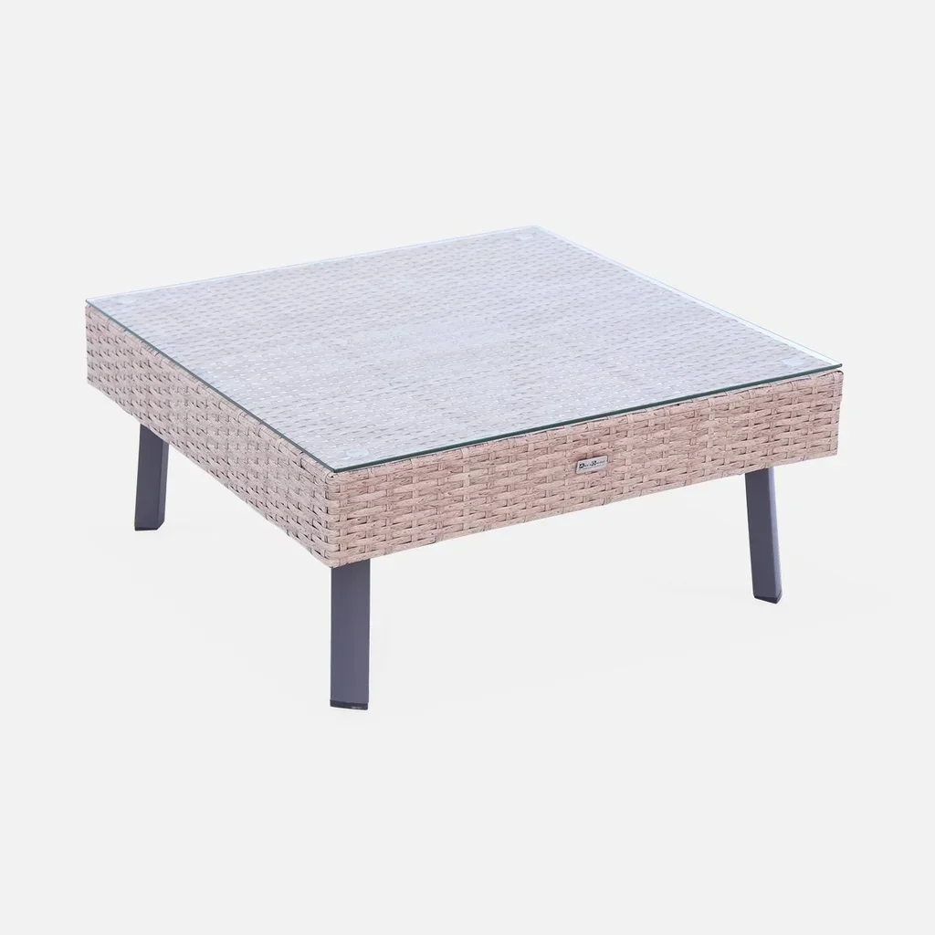 5-seater rattan garden furniture set glass table top Alba sweeek
