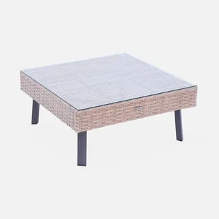 5-seater rattan garden furniture set glass table top Alba sweeek