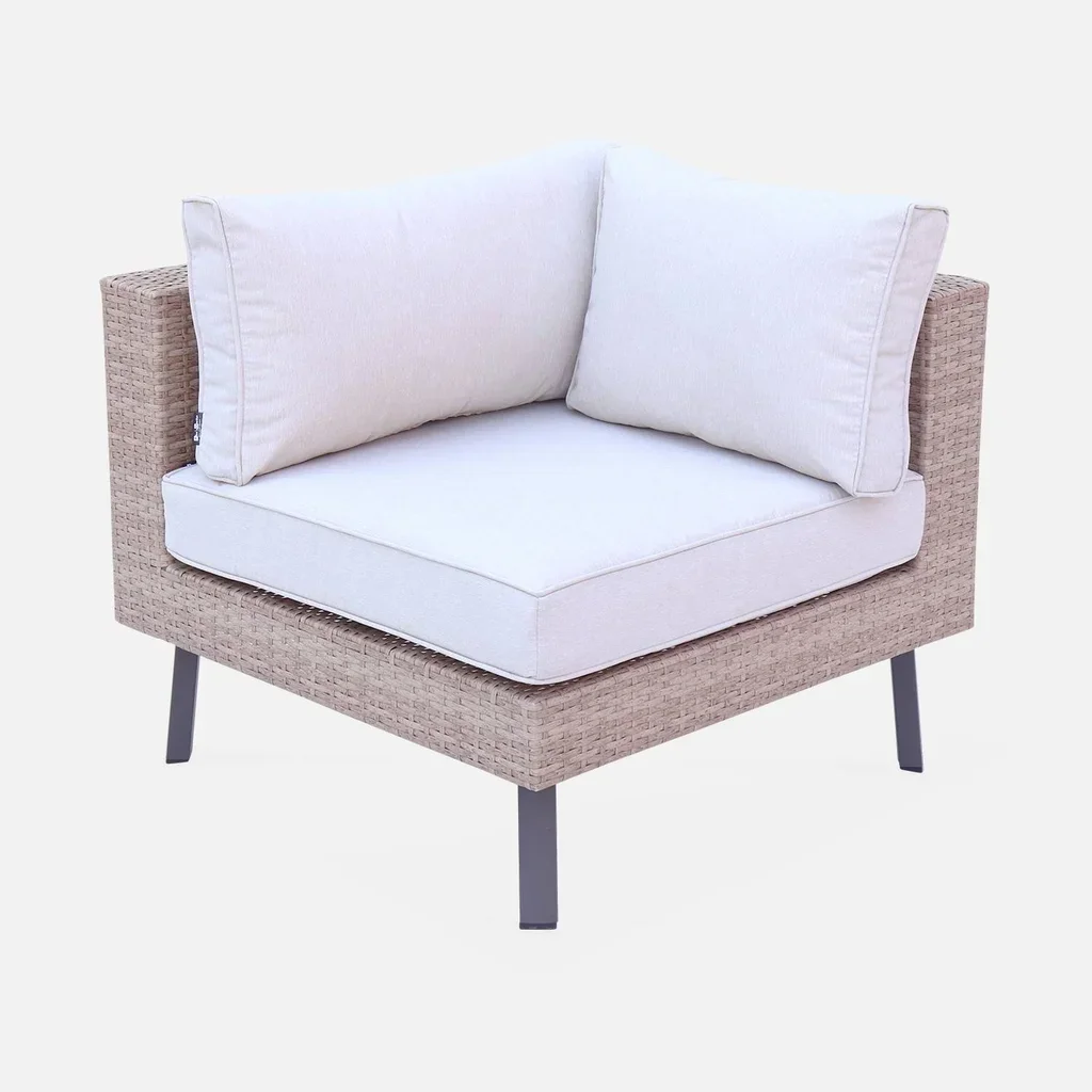 5-seater rattan garden furniture set glass table top Alba sweeek