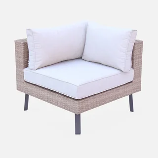 5-seater rattan garden furniture set glass table top Alba sweeek