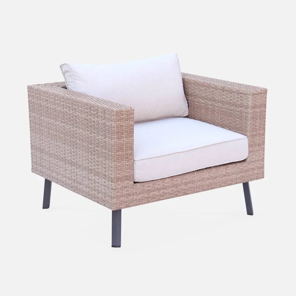 5-seater rattan garden furniture set glass table top Alba sweeek