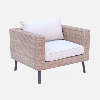 5-seater rattan garden furniture set glass table top Alba sweeek