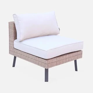 5-seater rattan garden furniture set glass table top Alba sweeek