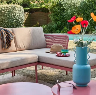 Salon de jardin d'angle 4 places acier et cordes tressées terracotta Zinoa