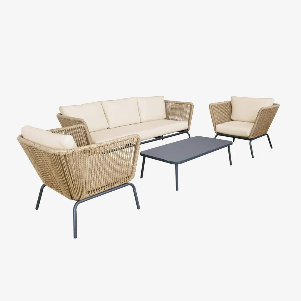 Conjunto lounge jardim baixo 5 lugares vime sintético aspecto corda Singapura