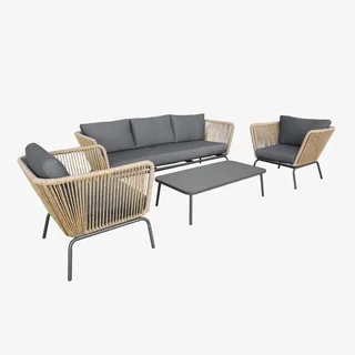 Conjunto lounge jardim baixo 5 lugares vime sintético corda Singapura móveis exterior