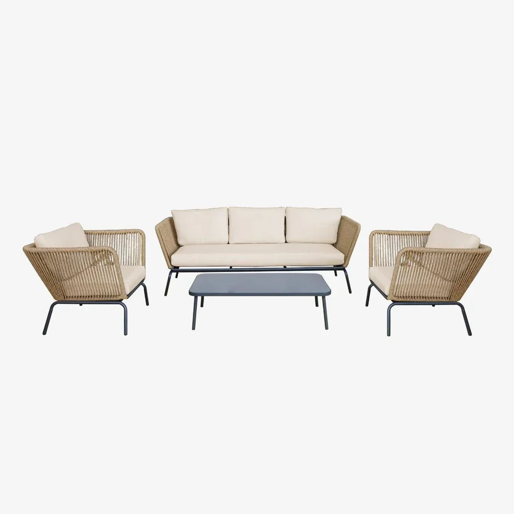 Conjunto lounge jardim baixo 5 lugares vime sintético aspecto corda Singapura