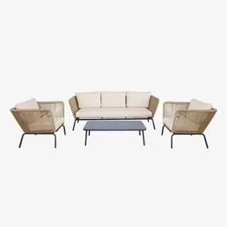 Conjunto lounge jardim baixo 5 lugares vime sintético aspecto corda Singapura