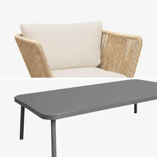 Conjunto lounge jardim baixo 5 lugares vime sintético aspecto corda Singapura