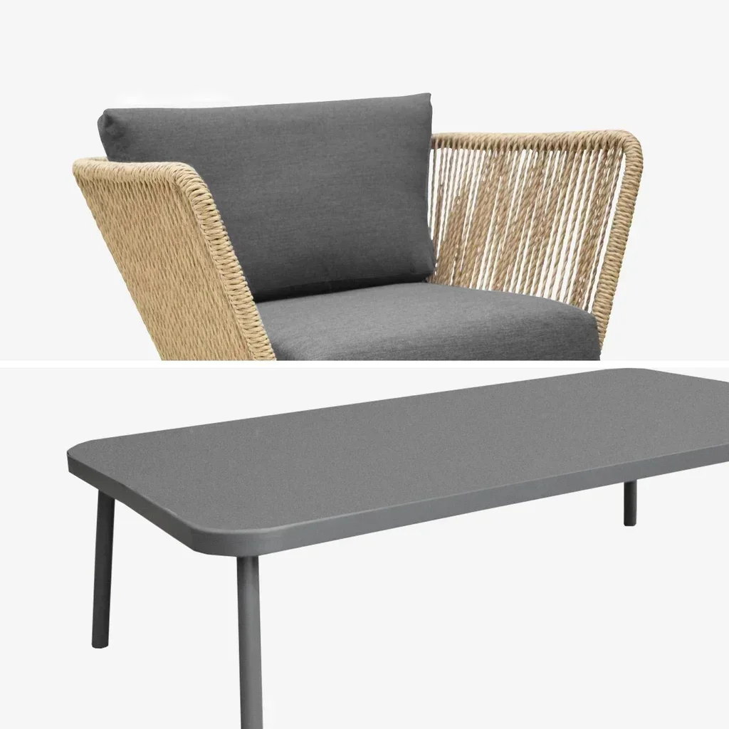Conjunto lounge jardim baixo 5 lugares vime sintético corda Singapura móveis exterior