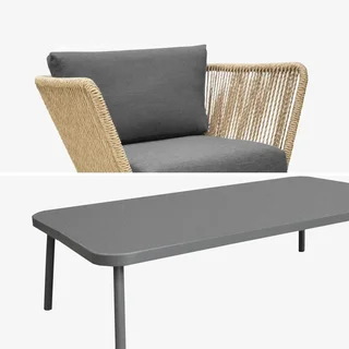 Conjunto lounge jardim baixo 5 lugares vime sintético corda Singapura móveis exterior