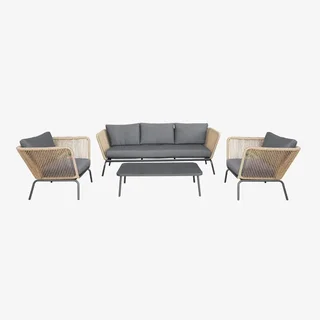 Conjunto lounge jardim baixo 5 lugares vime sintético corda Singapura móveis exterior