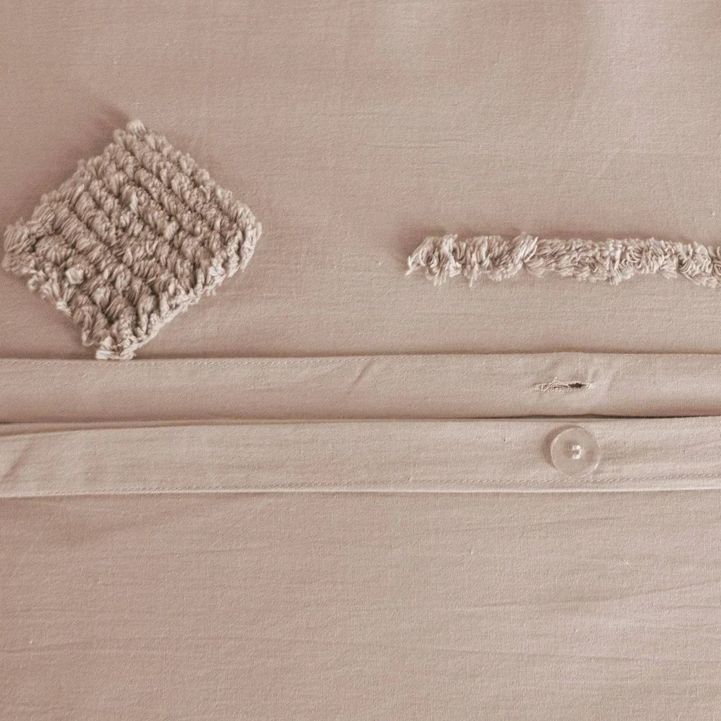 Parure lit coton lavé tufté rose poudré 2 personnes