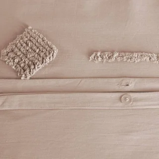Parure lit coton lavé tufté rose poudré 2 personnes