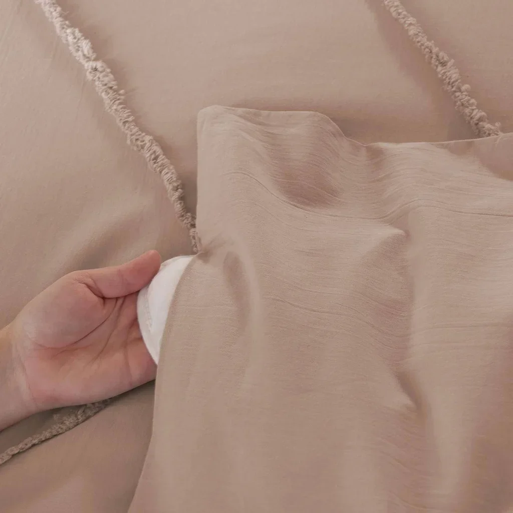 Parure lit coton lavé tufté rose poudré 2 personnes