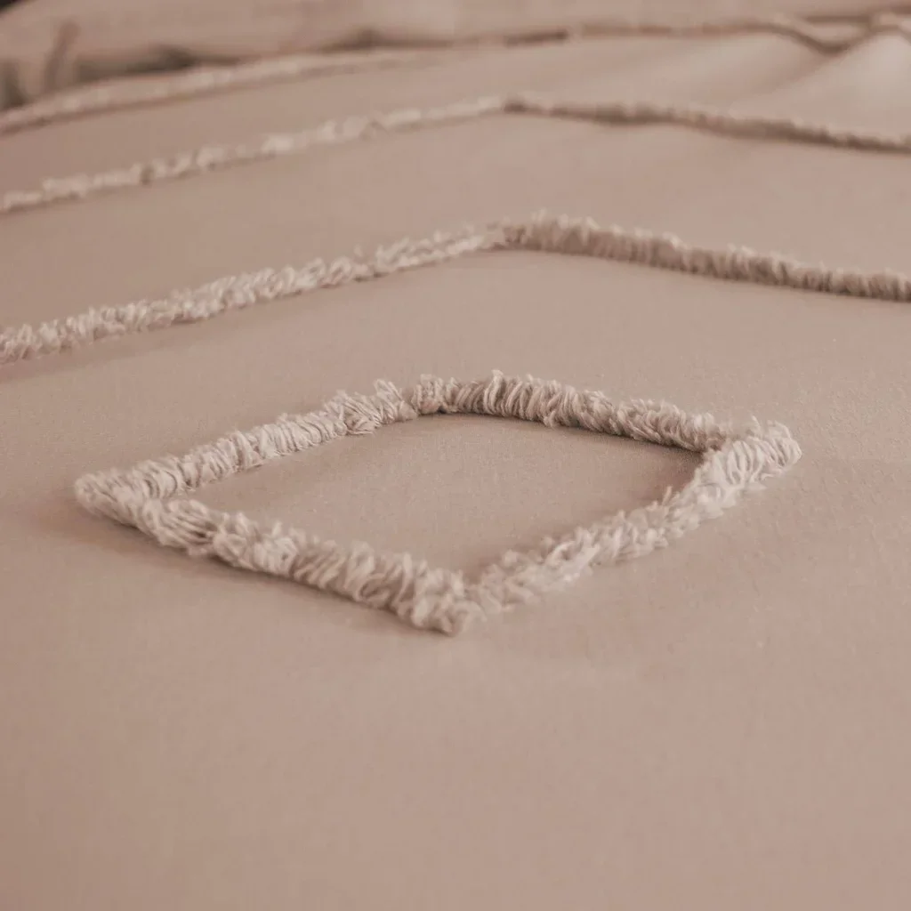 Parure lit coton lavé tufté rose poudré 2 personnes