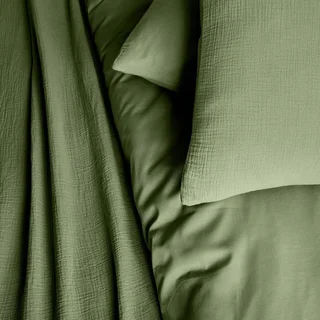 Juego de Cama Gasa Algodón Verde Caqui Alix 240x220cm