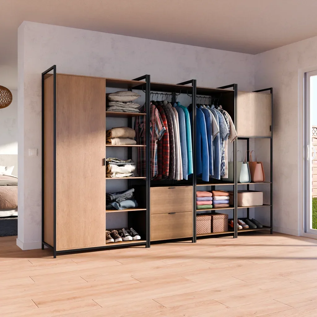Ensemble dressing modulable 4 modules bois et métal noir Clever