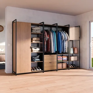 Ensemble dressing modulable 4 modules bois et métal noir Clever