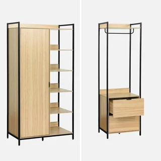 Ensemble dressing modulable 4 modules bois et métal noir Clever